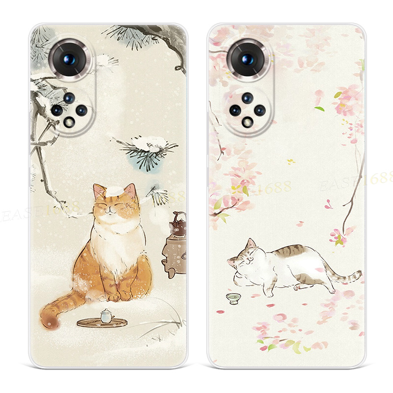 Chinese style kitten for Huawei glory 50 mobile phone protective case 60se cute 30Pro art 20 10 women 9i