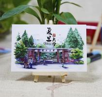 Creative hand-painted university postcard Shanghai Fudan University Shanghai Tongji University Shanghai Tongji University Xiamen University Xiamen University Travel postcard scenery boxed memorial gift campus card book