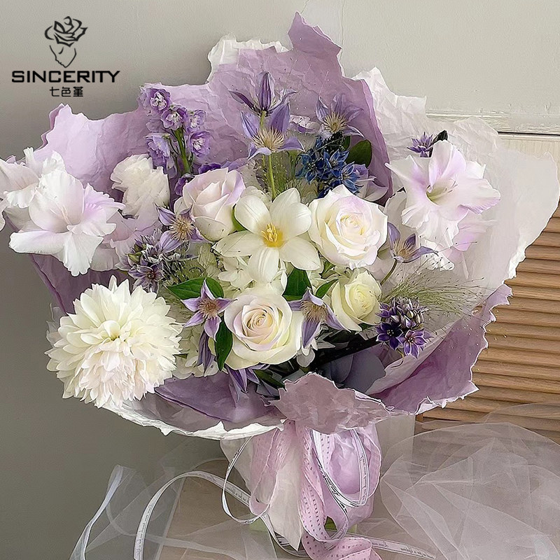 กระดาษ Dongba ลายแพนซีเจ็ดสี – กระดาษห่อช่อดอกไม้ซีรีส์สองสี สำหรับจัดช่อดอกไม้ งานประดิษฐ์ดอกไม้แบบแฮนด์เมด และวัสดุห่อช่อดอกไม้