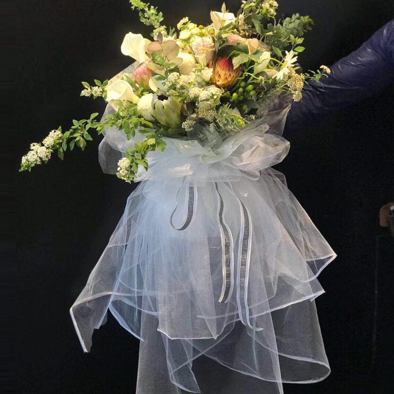 Fairy veil white wrapper veil black flower bouquet wedding veil veil flower veil flower packaging mesh