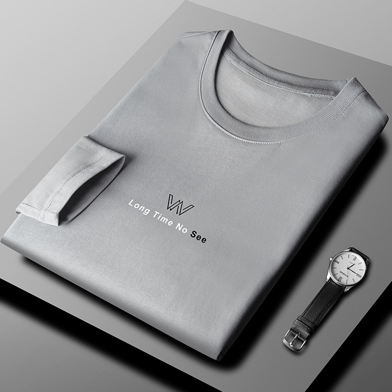 Silk light cotton long sleeve T-shirt male spring autumn season new body trendy pure color T-shirt men ice silk half sleeves clothes
