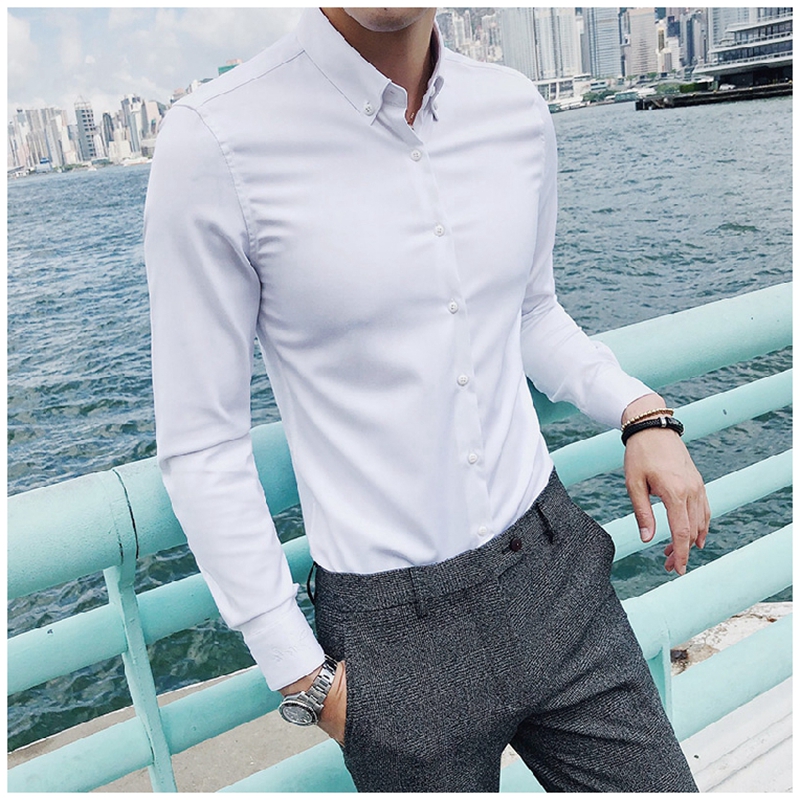 Famous shirt men's long-sleeved 2018 autumn new men's Korean edition business casual free ironing trend slim shirt men
