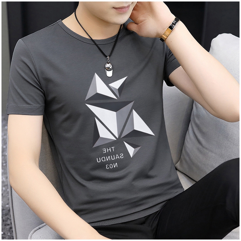 Modale men's short sleeve T-shirt summer dress new printed round collar ice silk half sleeve T-shirt Leisure 100 lap up clothes