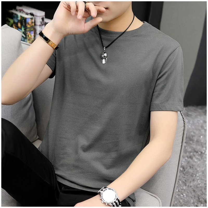 pure cotton short-sleeved T-shirt men's 2021 summer new loose trend round neck t-shirt men's fashion brand solid color half sleeve