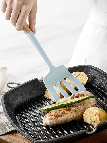 Силиконовая кухонная посуда 12 -набор продуктов питания -Объявление деревянной ручки не -старичная лопата лопата ложки устойчива