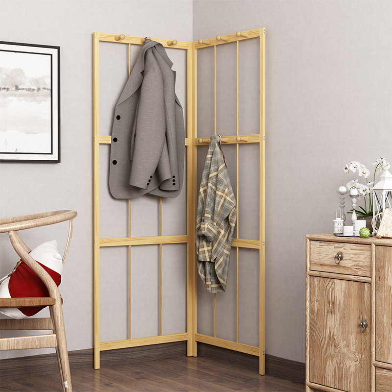 Corner Coat Rack Floor Mounted Wall Hanger Solid Wood Bedroom
