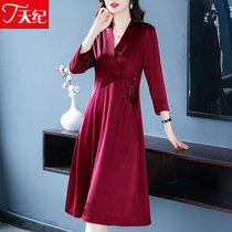 2021 summer new womens large size mother dress Western chiffon 35 a 45-year-old 40 cover belly thin skirt