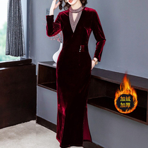 Golden Velvet Dress dress noble foreign air autumn and winter ladies your wife young mother gown high-end happy mother-in-law wedding dress