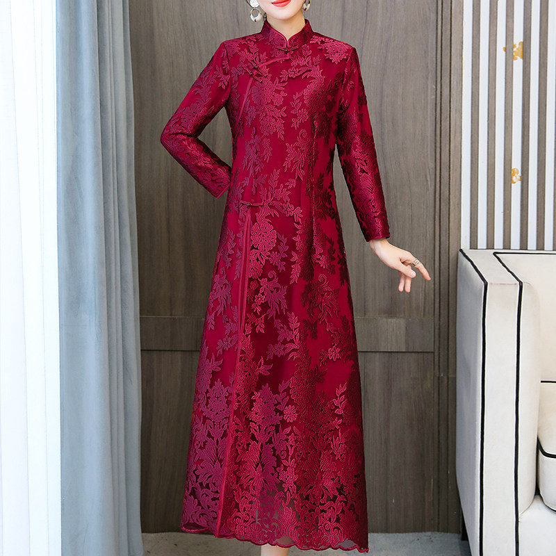Joy Mother-in-law Qipao Dress Woman Young to Marry Mom Noble Wedding Suit Red Foreign Pie This Life Long Dress