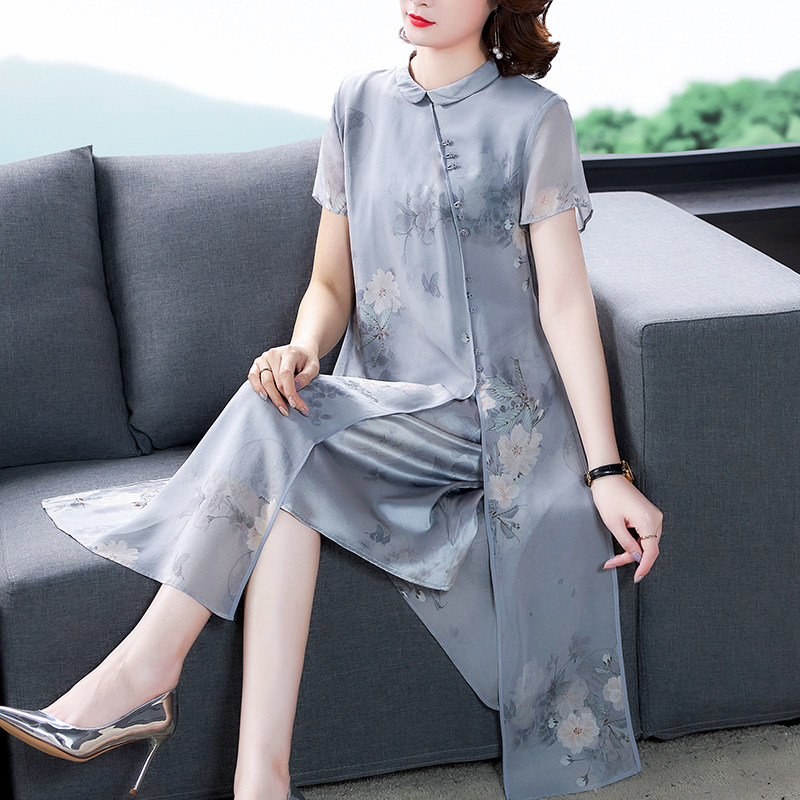 Qipao 2022 New True Silk Mulberry Silk Dress Your Lady Mother's High End Big Size Women's Dress Temperament Loose