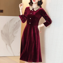 Golden Velvet Dress Noble Foreign Air 2022 Early Spring New 45 ten-year-old Yuanyuan Temperament This Year Popular Long Dress