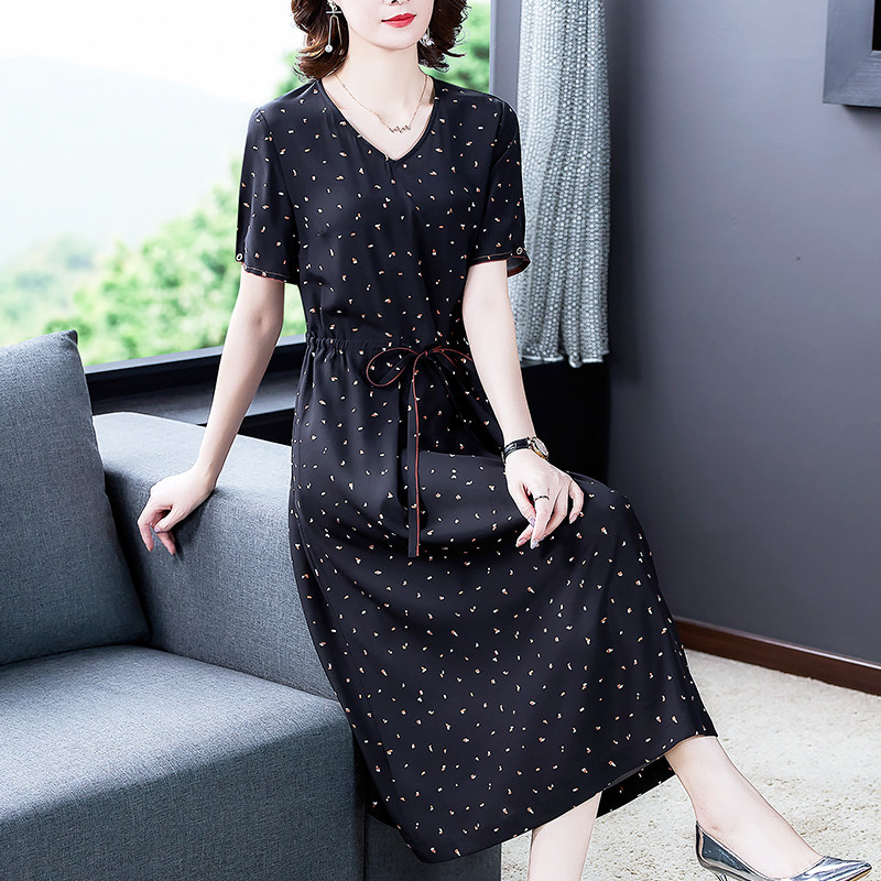 Real Silk Mulberry Silk Dress Woman 2022 New Xia Young mom Noble Temperament Fashion Skirt Mid-Length