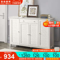  Solid wood shoe cabinet household door entrance cabinet large capacity simple modern louver door American foyer locker white