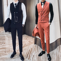 Business positive dress double-row button waistcoat for mens fashion Han version Hull Handsome and Waistcoat Casual Pure Color Vest