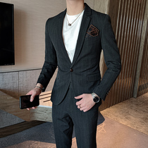 Casual striped small suit mens large size coat trendy suit suit mens suit Korean English dress