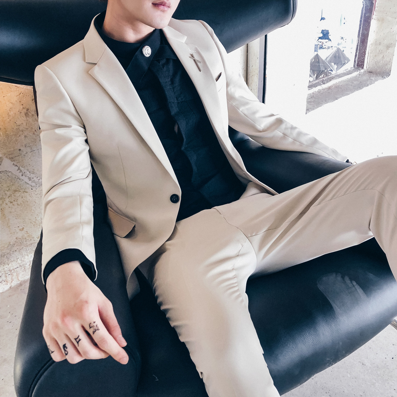 Fashion rice white suit male practice a skull suit youth Korean Edition trend students casual two-piece set