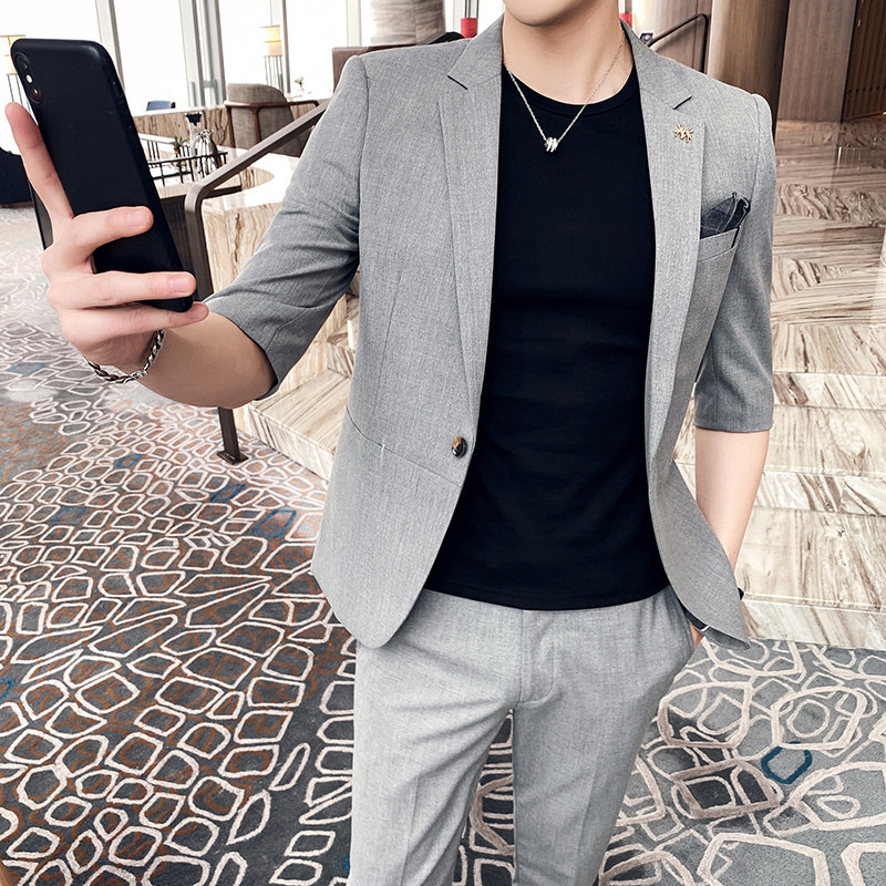 Casual three-quarter sleeve small suit men's jacket 2021 spring and summer thin short-sleeved suit suit tide Korean version slim handsome