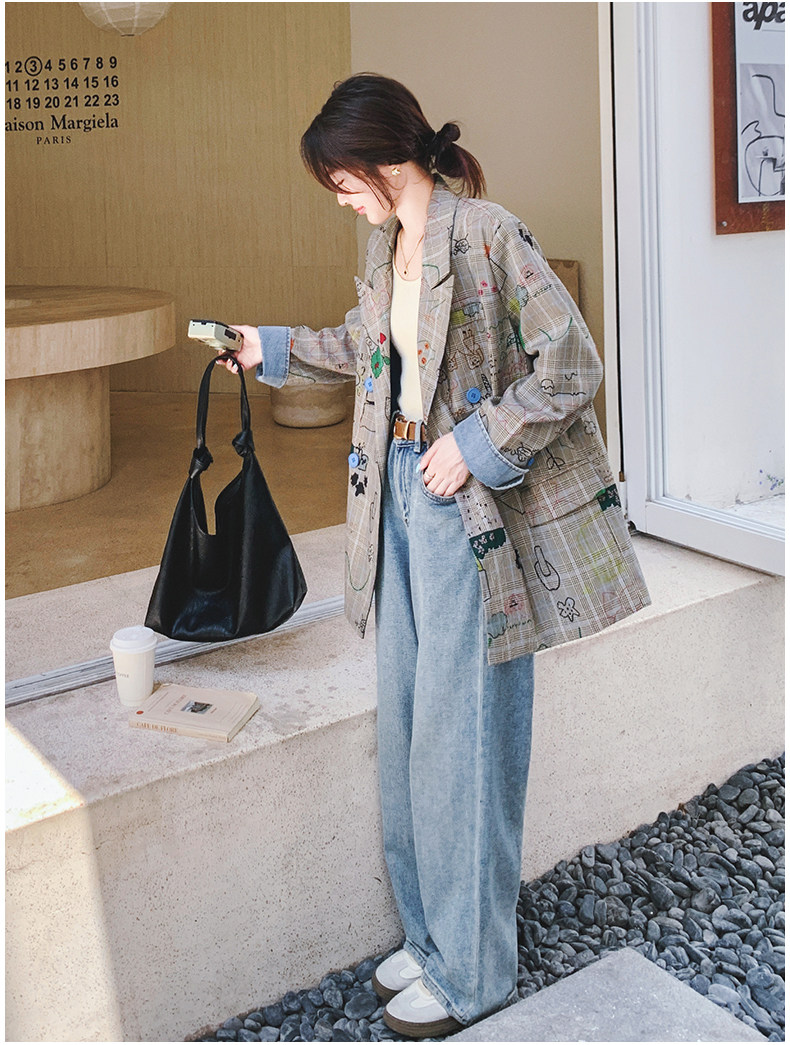 Цветной осенний дизайнерский пиджак классического кроя, тренд сезона, оверсайз 