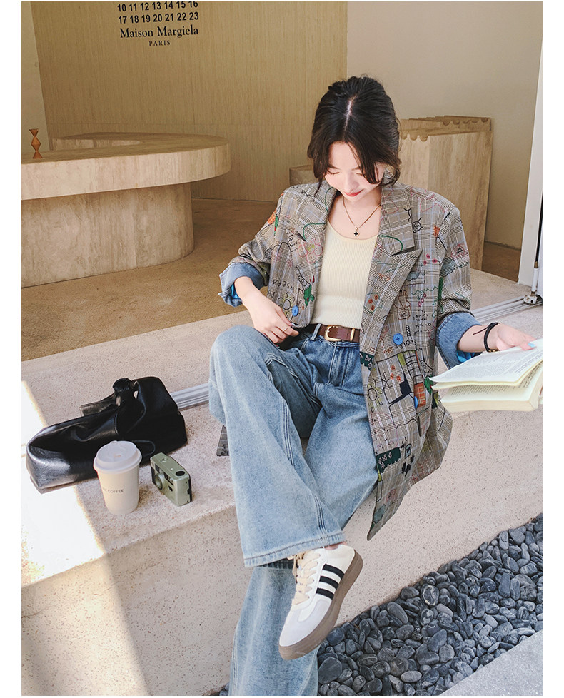 Цветной осенний дизайнерский пиджак классического кроя, тренд сезона, оверсайз 