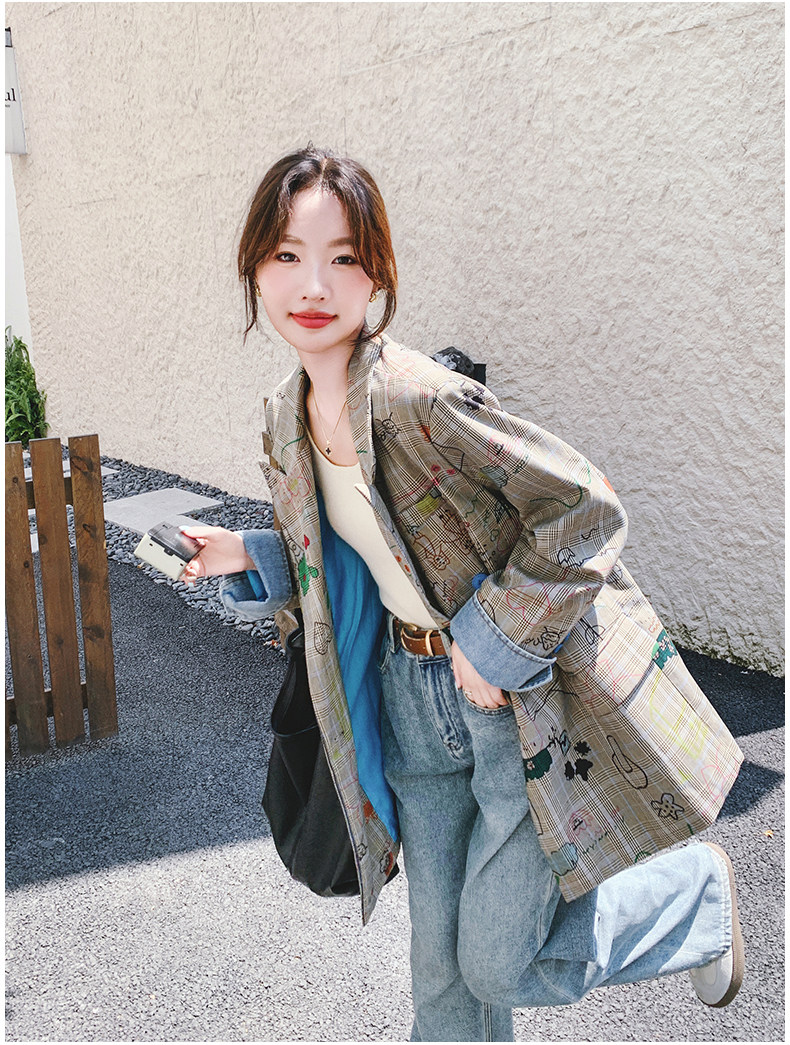 Цветной осенний дизайнерский пиджак классического кроя, тренд сезона, оверсайз 