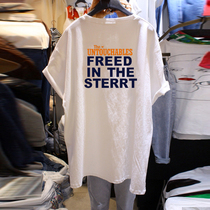 White t-shirt womens 2022 summer new letter loose lower body missing pure cotton round neck printed short-sleeved top