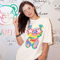 Stars the same rainbow Little Bear short sleeve T-shirt Womens spring Summer white joint graffiti loot in the middle of the undershirt