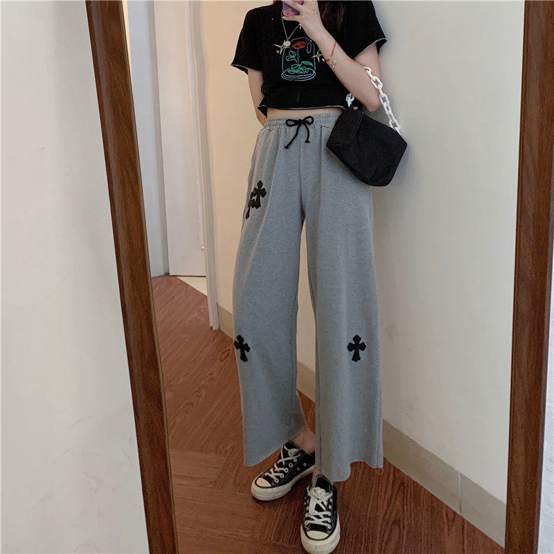 Cross Broadlegged Pants Woman 2022 Summer New Korean version High waist loose straight cylinder casual drag long pants Ins