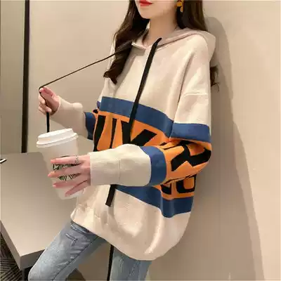 Hooded sweatshirt women's autumn and winter 2021 new pullover sweater women's loose medium and long knitwear coat tide