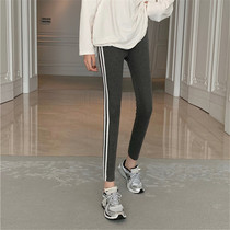 Gray shark pants outerwear womens 2022 spring and autumn new side stripe sports leggings elastic high waist leggings