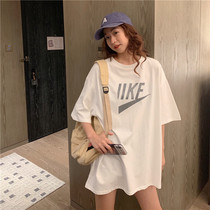 White Short Sleeve Woman 2022 Summer new loose Student pure cotton loose large size with long T-shirt blouses