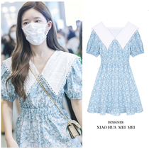 Star Zhao Ruth with Broken Flower Dolls Collar Dress dress Womens Summer New Fly Hepburn Bubble Sleeves Skirt