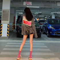 Gray long-sleeved T-shirt womens 2023 spring outerwear mid-length loose bottoming shirt sweater plus size trendy brand