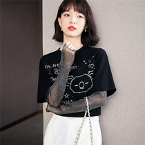 Fake two t-shirt female short sleeves 2022 fall new design senses small crowdnet yarn splicing undershirt blouses
