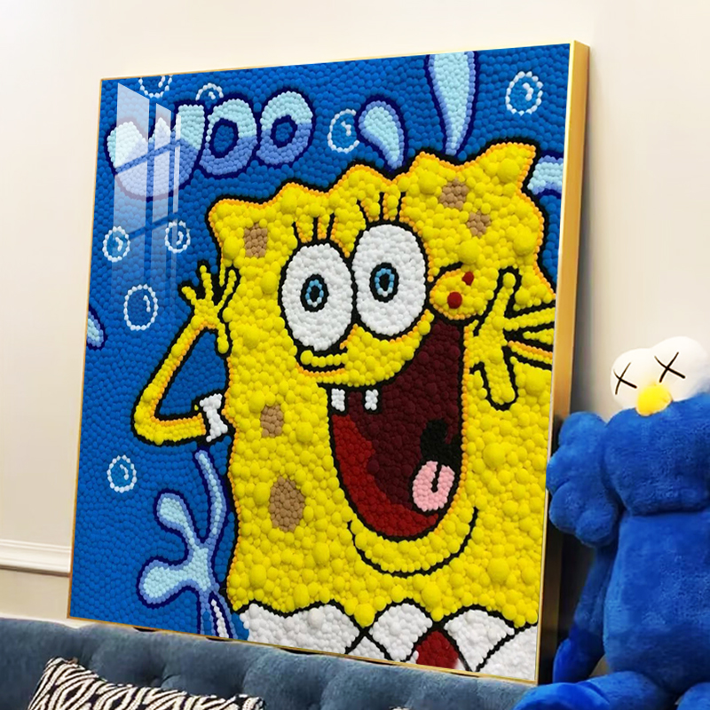 Spongebob diy fur ball painting pure handmade material package for bestie  and friend birthday gift creative decoration hanging painting