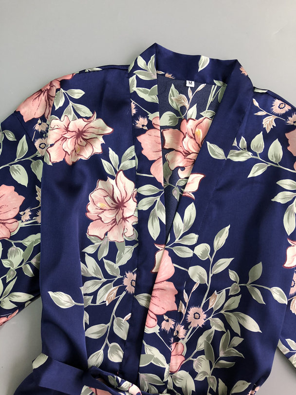 New silk áo ngủ nữ mùa hè sexy kimono tie băng lụa in đồ ngủ ngắn tay áo mỏng bên ngoài hàng loạt áo choàng tắm áo choàng