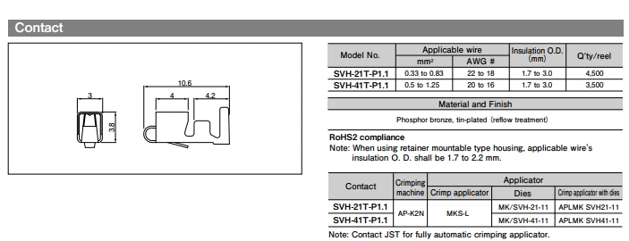 Đầu nối JST SVH-41T-P1.1 Đầu nối chân đầu cuối được nhập khẩu chính hãng