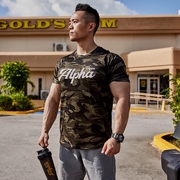 Alpha Gym thể thao nhanh khô áo thun nam mùa hè mới tập thể dục ngụy trang thoáng khí cổ tròn áo sơ mi ngắn tay - Áo phông thể thao