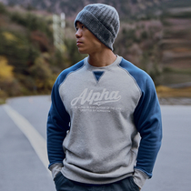 AlphaGym retro Coloured mens sweatshirt autumn winter plus velvet thickened American round collar inserted shoulder sleeves hooded sweatshirt