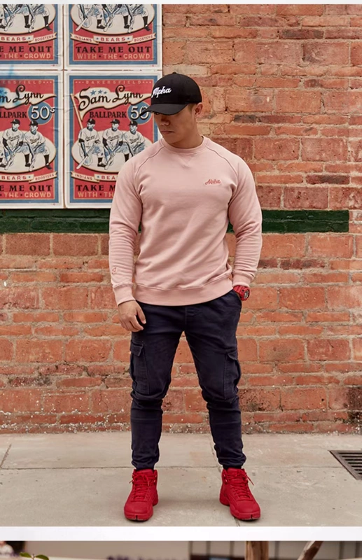 AlphaGym cộng với những người yêu thích nhung dày thêu tay áo raglan cổ tròn mùa thu và mùa đông thể thao áo len thể thao nam và nữ - Thể thao lông cừu / jumper bộ quần áo thu đông nam