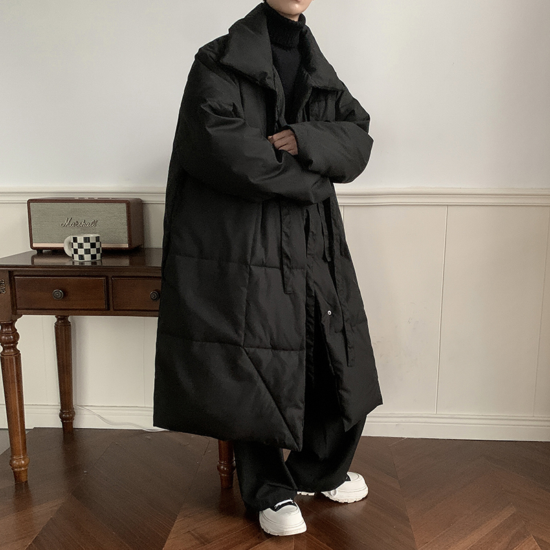 Long down Cotton Jacket for College Students, Men's Winter Oversized Thick Warm Cotton Coat, Korean Style Trendy Outerwear