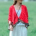 Mu Meishi 2019 mùa thu mới retro phong cách quốc gia nghệ thuật nữ ngắn phần cotton và áo khoác cổ chữ V áo len cardigan - Áo khoác ngắn áo kiểu nữ đẹp tuổi 35 Áo khoác ngắn