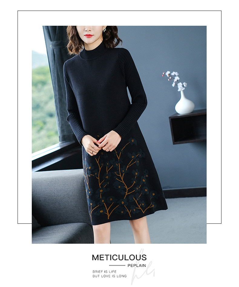 Шерстяное платье, длинное трикотажное платье, свитер, в западном стиле, средней длины, для среднего возраста 例韵 