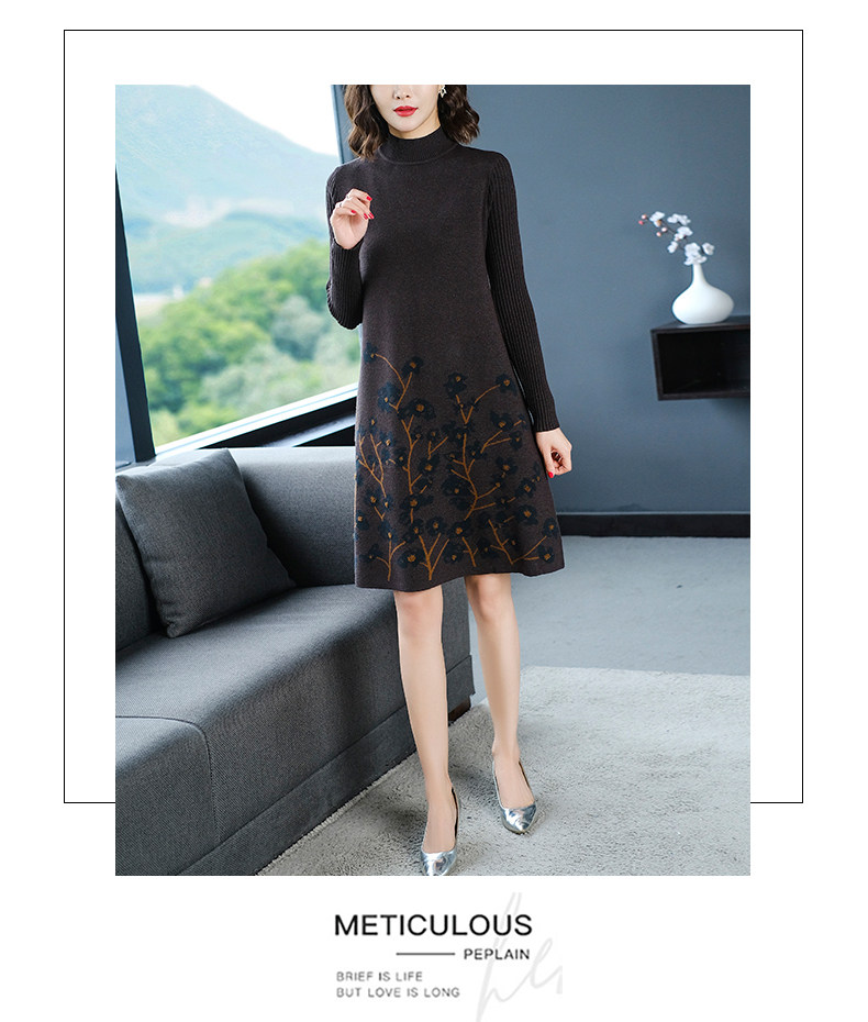 Шерстяное платье, длинное трикотажное платье, свитер, в западном стиле, средней длины, для среднего возраста 例韵 