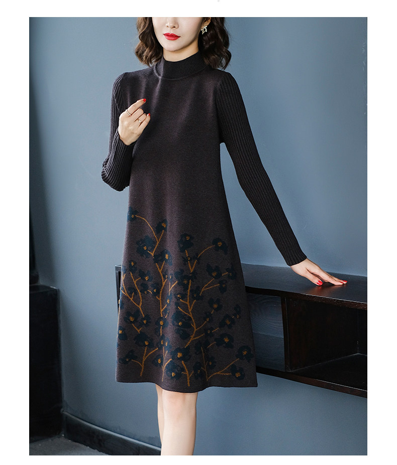 Шерстяное платье, длинное трикотажное платье, свитер, в западном стиле, средней длины, для среднего возраста 例韵 
