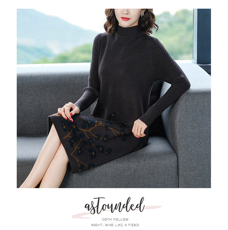 Шерстяное платье, длинное трикотажное платье, свитер, в западном стиле, средней длины, для среднего возраста 例韵 