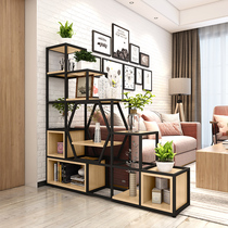 Iron floor screen partition living room shelf partition trapezoidal shelf solid wood bookshelf display stand modern minimalist