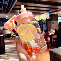 Student cup women with straws breakfast cup soymilk Cup home portable take-out cute glass heat-resistant milk