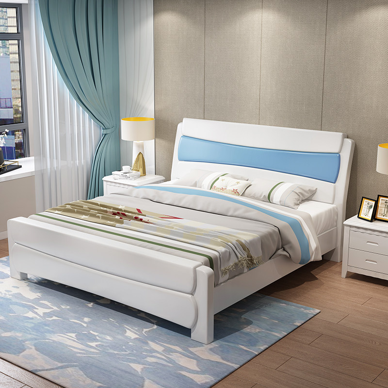 Small house boy blue full solid wood bed white 1 5 children 1 35x1 9 meters teen girl princess 1 2