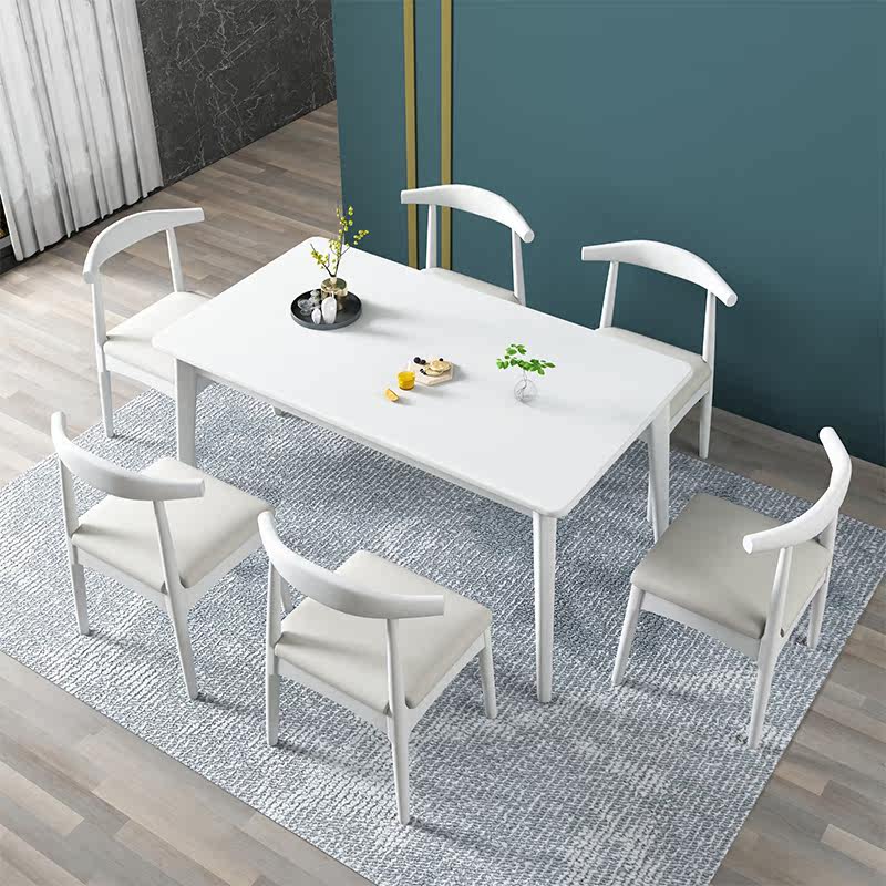 White all - solid wood table 1 4 m 1 6 small family table and chair combined Nordic rectangular household dining table