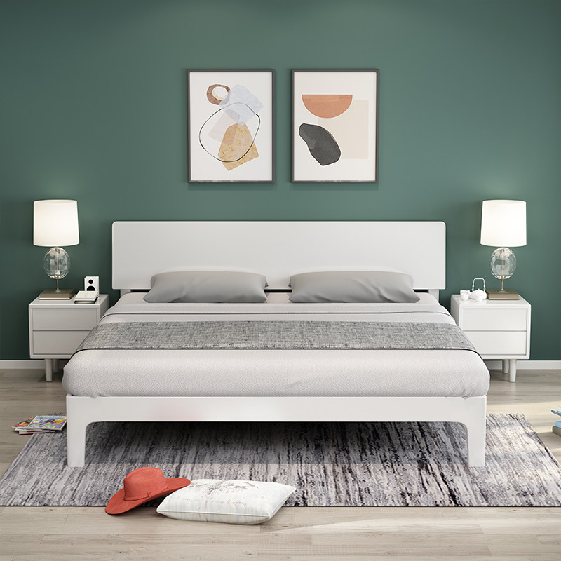 Nordic Japanese style full solid wood bed modern minimalist small apartment 1 5x1 9 meters 1 2 flush bed white 1 35